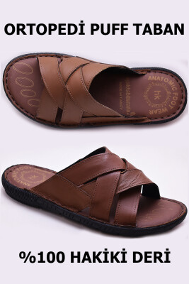 034 TAM Ortopedik Taban Günlük Hakiki Deri Erkek Terlik Hakiki Deri Terlik - 2