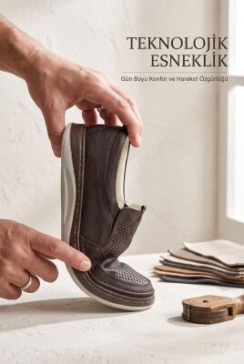 2354 Tam Ortopedik Taban %100 Hakiki Deri Erkek Ayakkabı Bağcıksız Yazlık Erkek Delikli Ayakkabı - 4