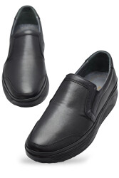 4343 Ortopedik Taban Siyah Hakiki Deri Erkek Ayakkabı Mevsimlik Yürüyüş Ayakkabısı Kavisli Taban - 1