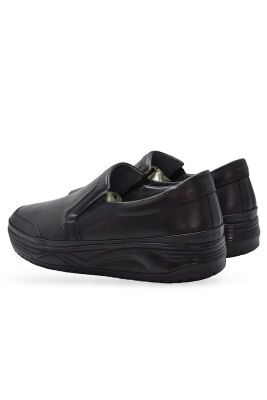 4343 Ortopedik Taban Siyah Hakiki Deri Erkek Ayakkabı Mevsimlik Yürüyüş Ayakkabısı Kavisli Taban - 4